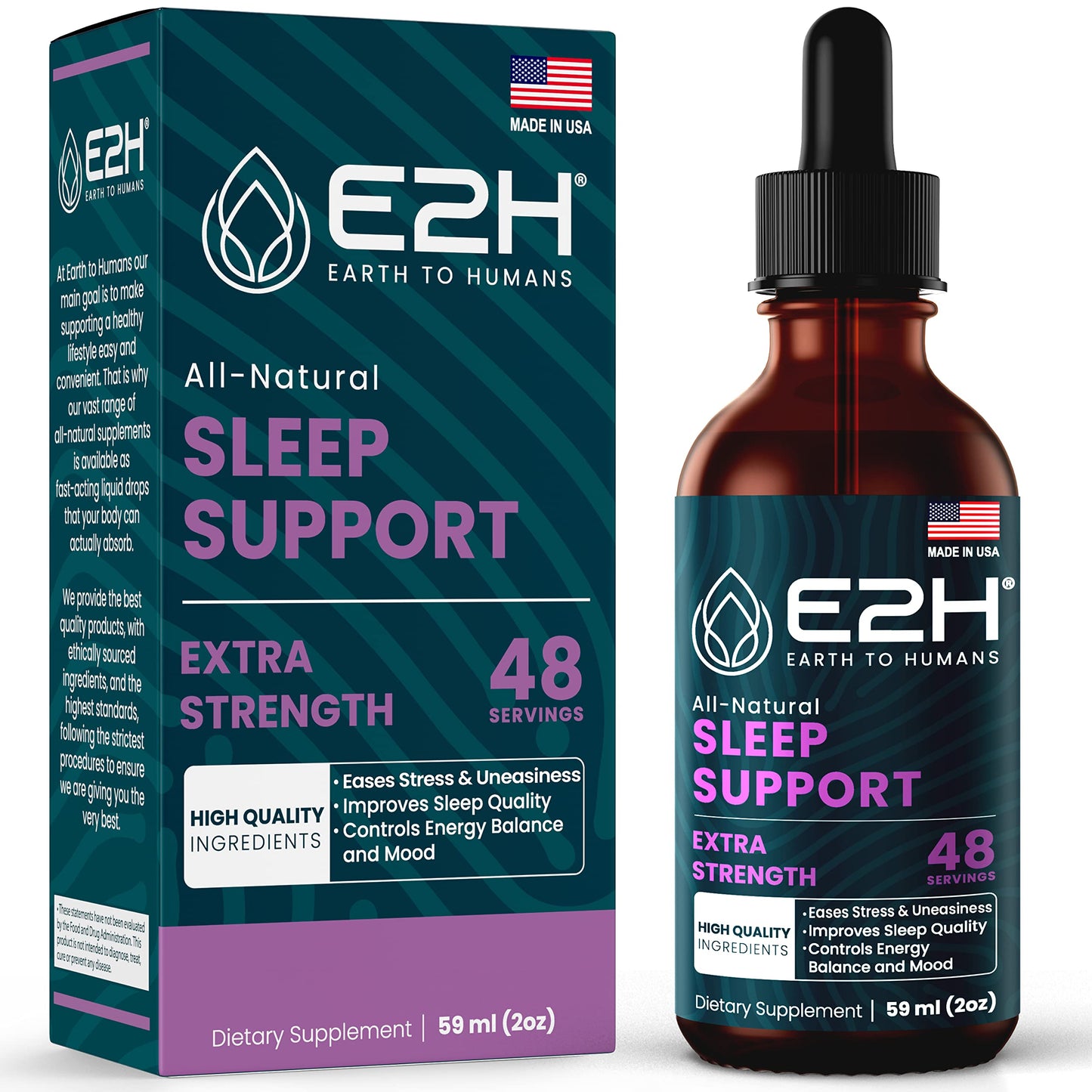E2H Natural Sleep Support – Liquid Melatonin with Chamomile & L-Theanine (2 oz)