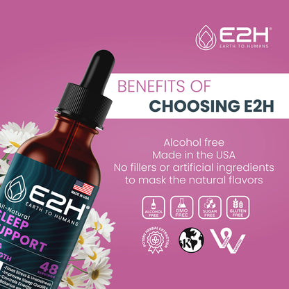 E2H Natural Sleep Support – Liquid Melatonin with Chamomile & L-Theanine (2 oz)