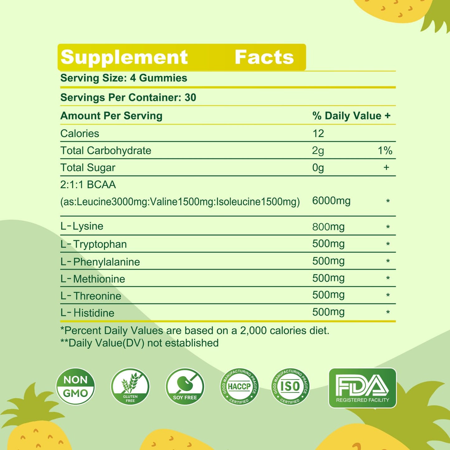 EAA Gummies 120 Pineapple | All 9 Essential Amino Acids + BCAAs - Non-GMO, Gluten Free, Vegetarian