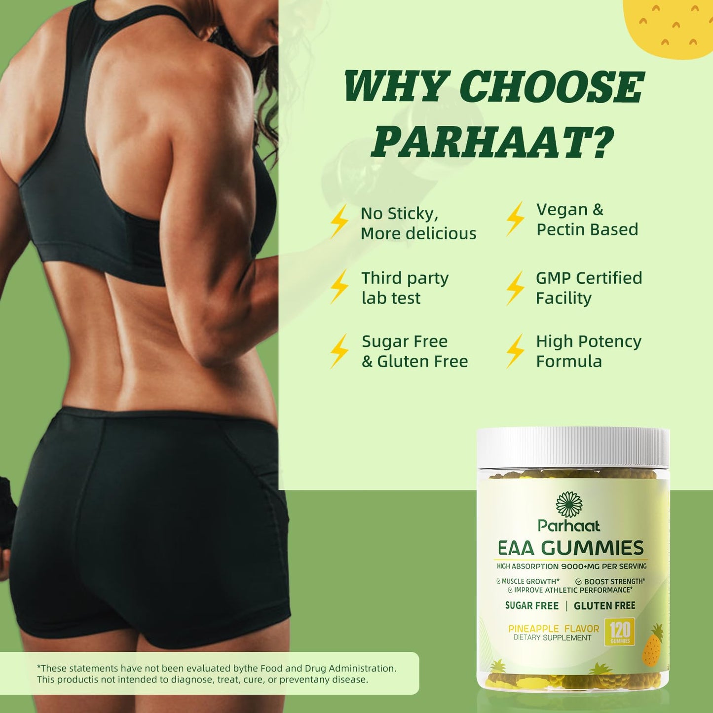 EAA Gummies 120 Pineapple | All 9 Essential Amino Acids + BCAAs - Non-GMO, Gluten Free, Vegetarian