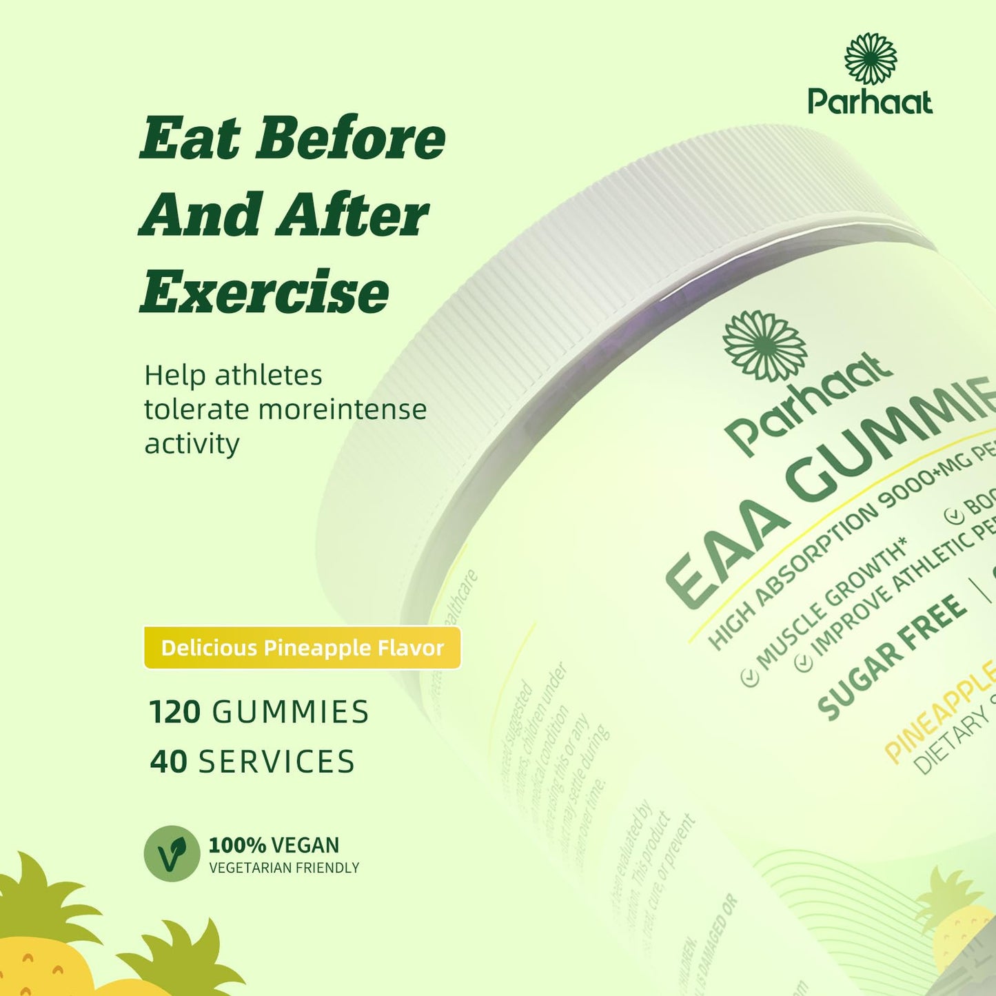 EAA Gummies 120 Pineapple | All 9 Essential Amino Acids + BCAAs - Non-GMO, Gluten Free, Vegetarian