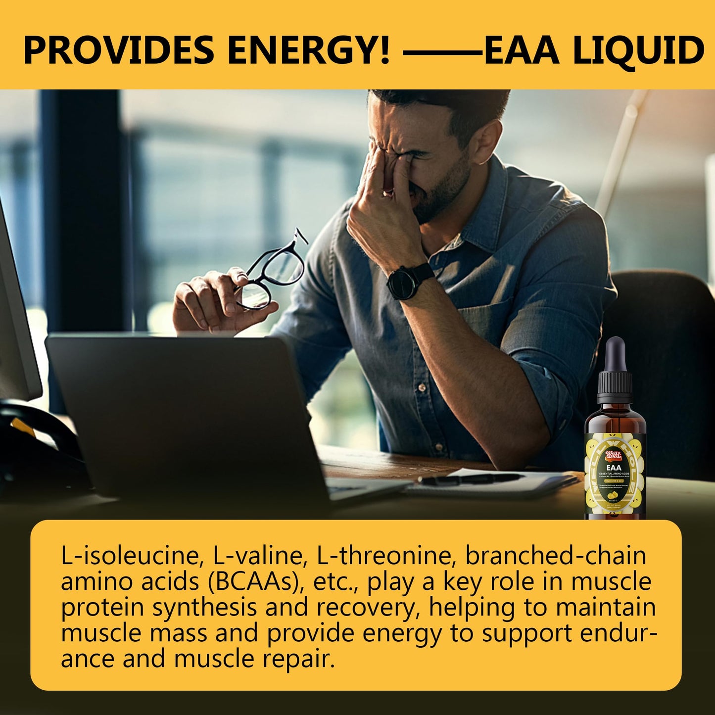 Essential Amino Acid (EAA) Liquid Drops – Liver Support, Vitamin B6 & Zinc, Vegan, 2 oz