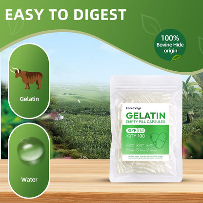 EaccoViigr Size 0 Gelatin Empty Capsules – 100 Count, Clear & Fillable