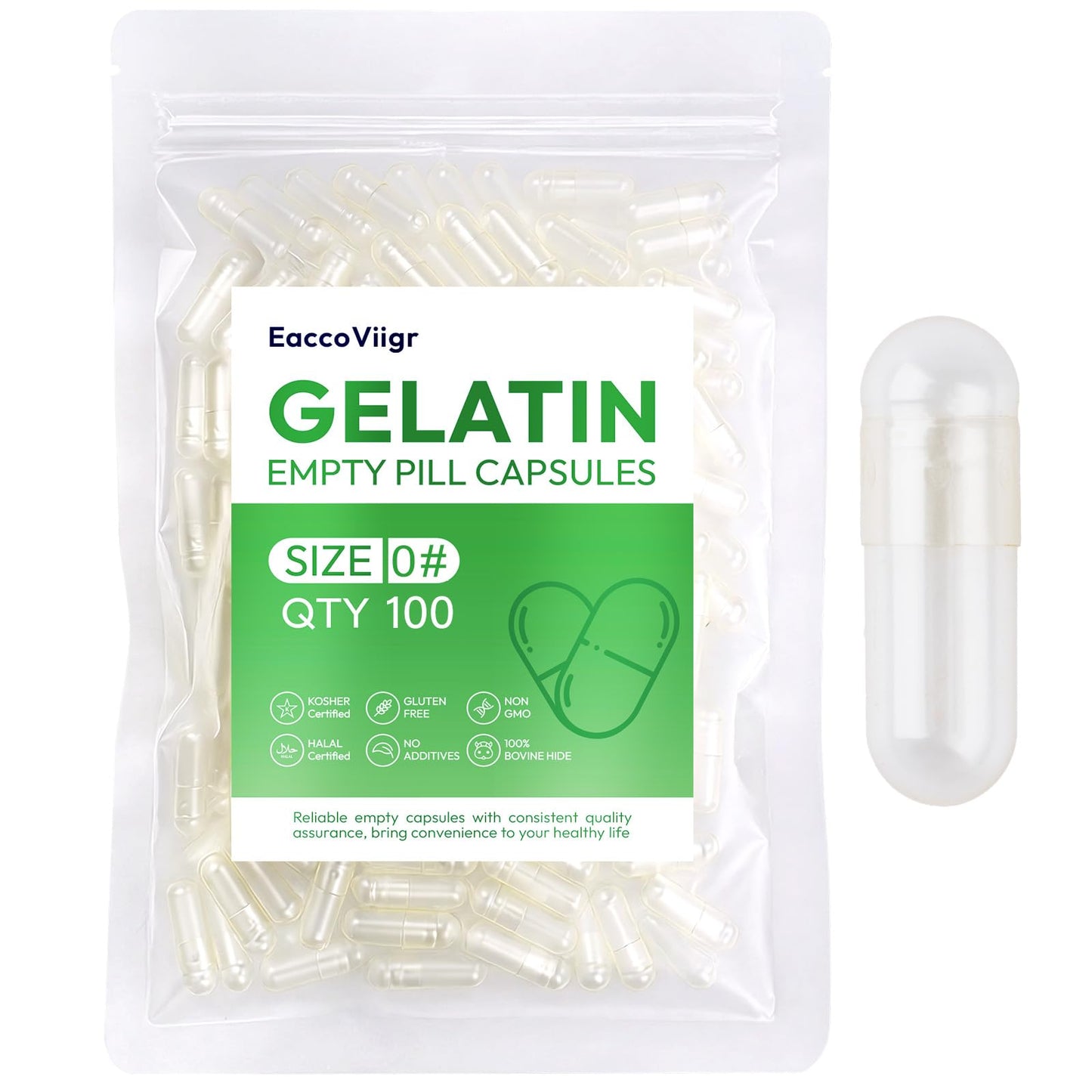 EaccoViigr Size 0 Gelatin Empty Capsules – 100 Count, Clear & Fillable