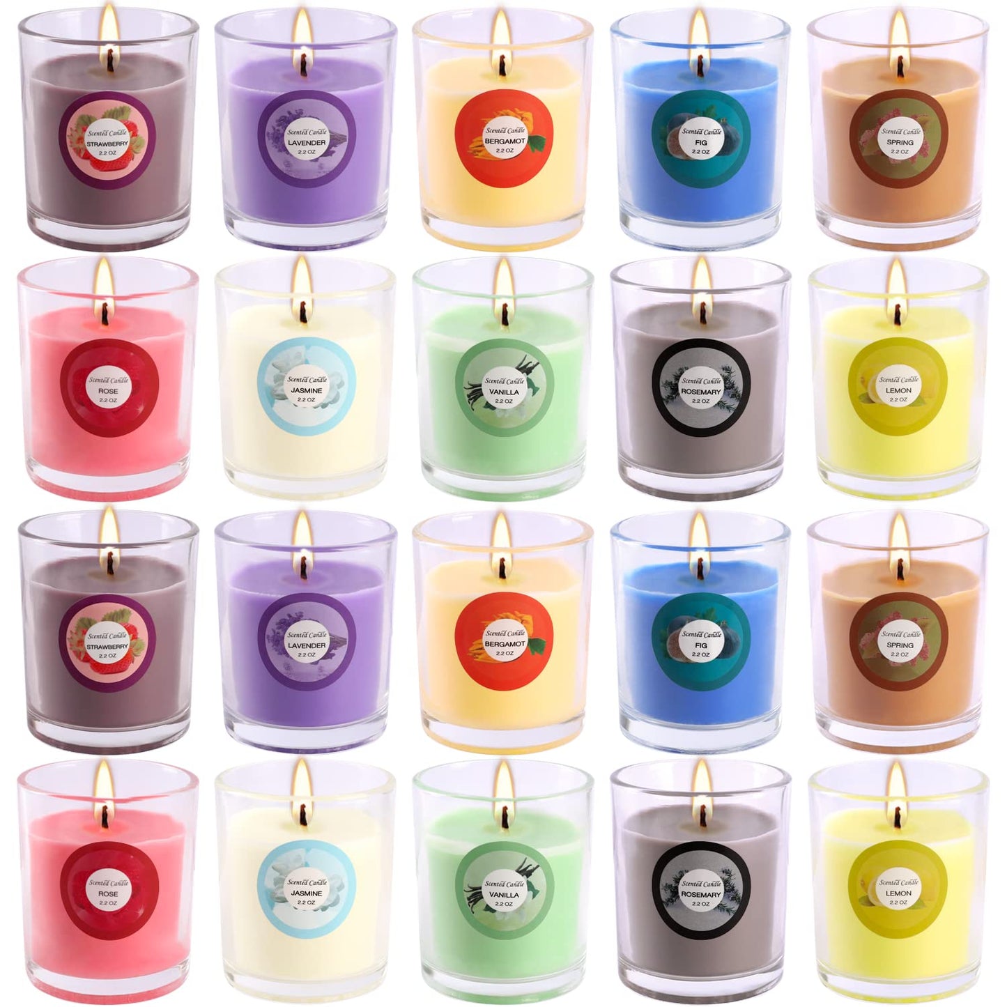 20 Pack Strong Scented Candles Gift Set – 10 Fragrances, Aromatherapy Soy Wax, Glass Jar