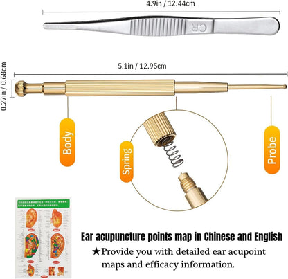 Ear Seeds Acupuncture Kit – Auriculotherapy for Balance & Wellness (Chart + Brass Probe)