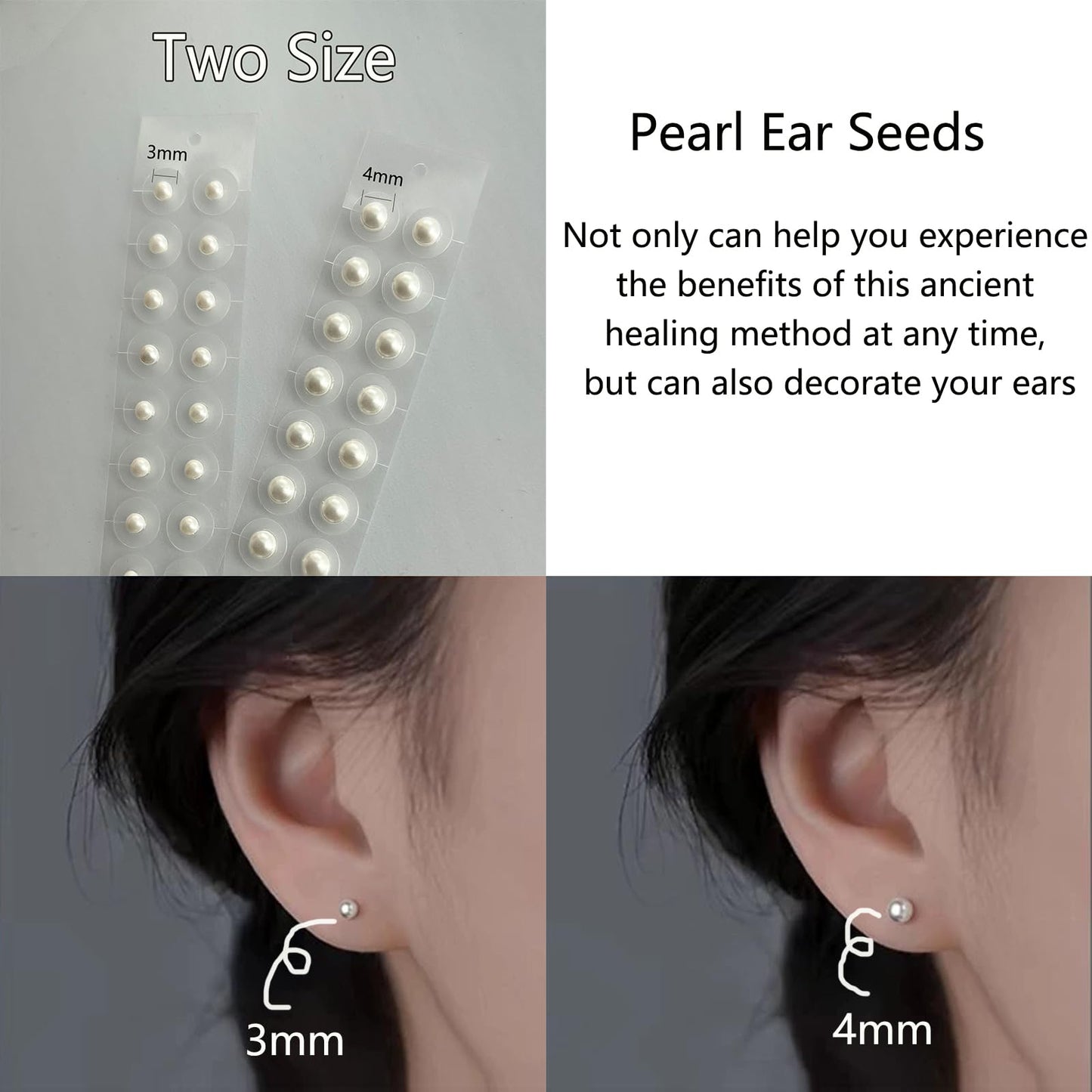Pearl Ear Seeds Acupuncture Kit - Acupressure with Ear Seeds, Probe, Chinese & English Guidance (4MM)