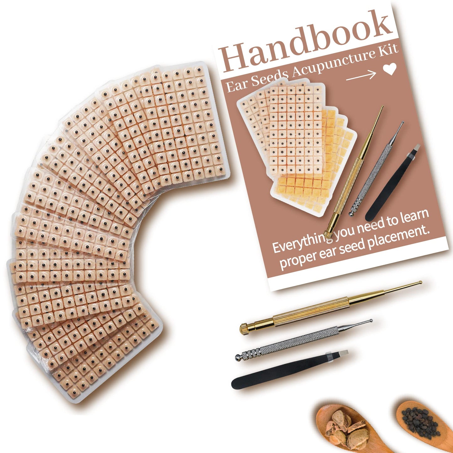 1200Pcs Ear Seeds Acupuncture Kit – Auricular Sticker Kit, Acupuncture Pen, Ear Chart & Tweezers