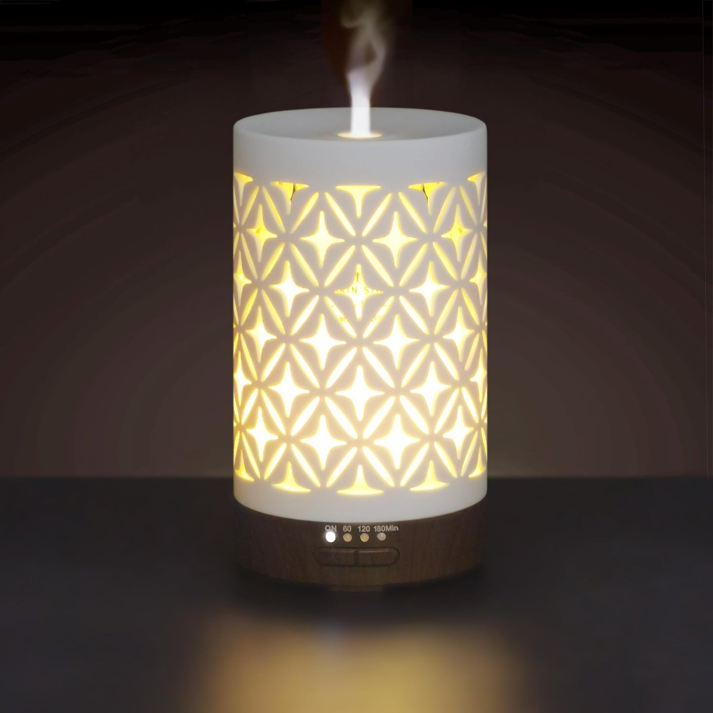 Earnest Living 100ml White Ceramic Essential Oil Diffuser – 4 Timers, Auto Off, Night Lights