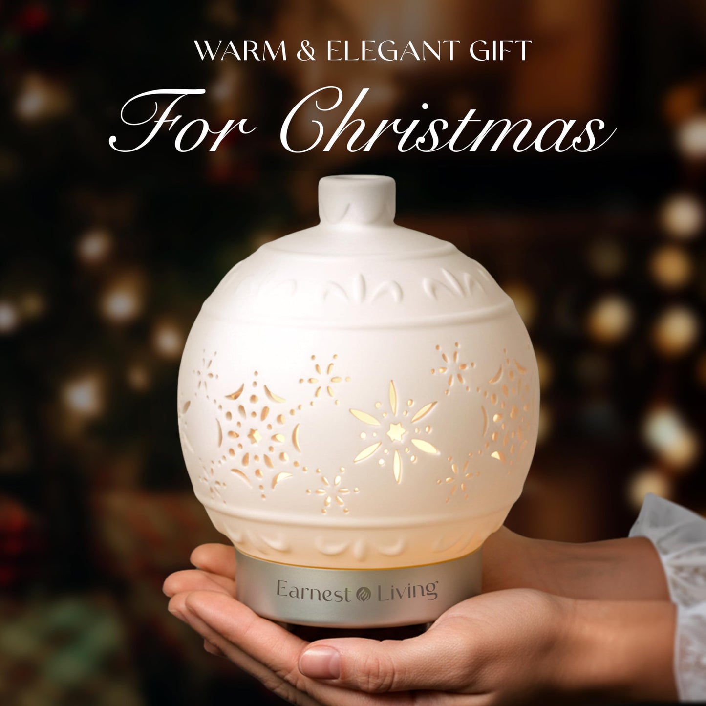 Earnest Living Christmas Ball Diffuser 100 ml | White Ceramic Aromatherapy with 7 Color Lights & Auto Off