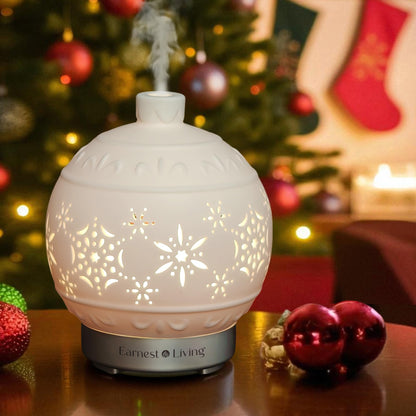 Earnest Living Christmas Ball Diffuser 100 ml | White Ceramic Aromatherapy with 7 Color Lights & Auto Off