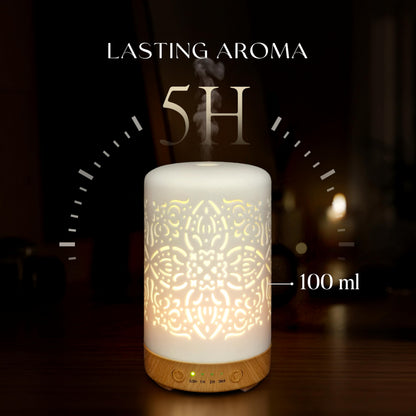 Earnest Living White Ceramic Essential Oil Diffuser 100ml – Auto Off, Timers & Night Light