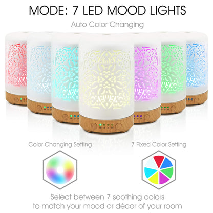 Earnest Living White Ceramic Essential Oil Diffuser 100ml – Auto Off, Timers & Night Light