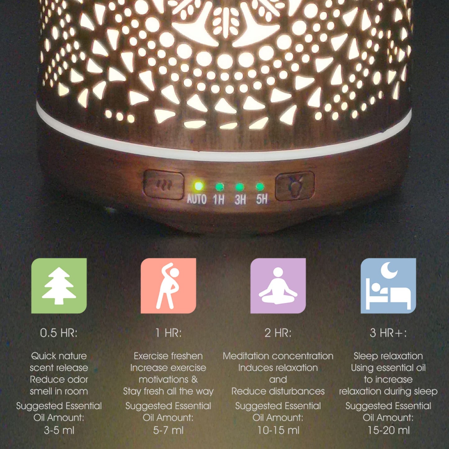 Earnest Living 250 ml Metal Essential Oil Diffuser with Auto-Off and Night Light
