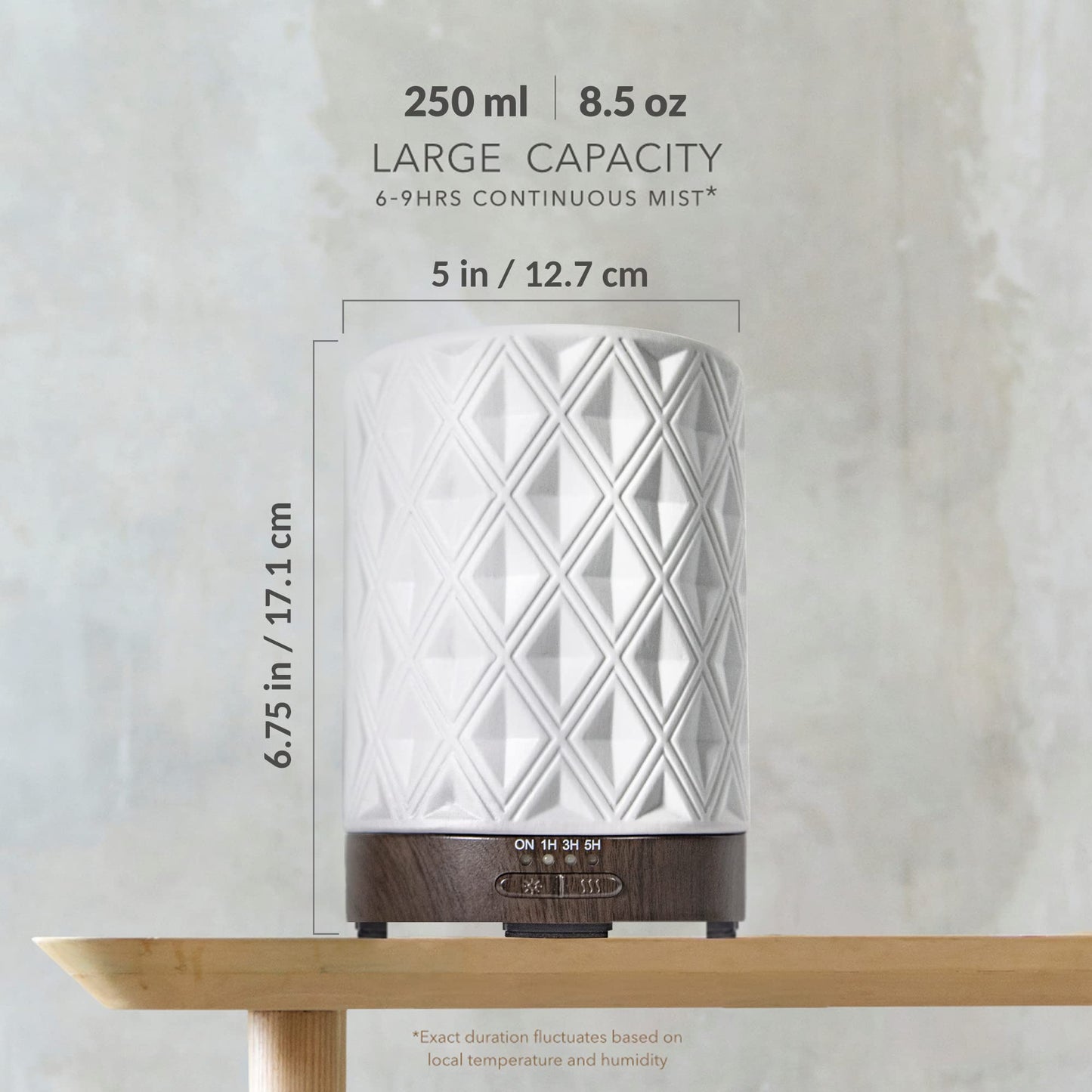 Earnest Living Essential Oil Diffuser for Large Room | White Ceramic 250ml with 4 Timers, 7 Night Lights & Auto Off