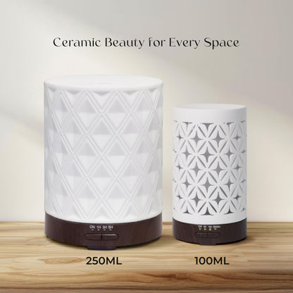 Earnest Living Essential Oil Diffuser for Large Room | White Ceramic 250ml with 4 Timers, 7 Night Lights & Auto Off