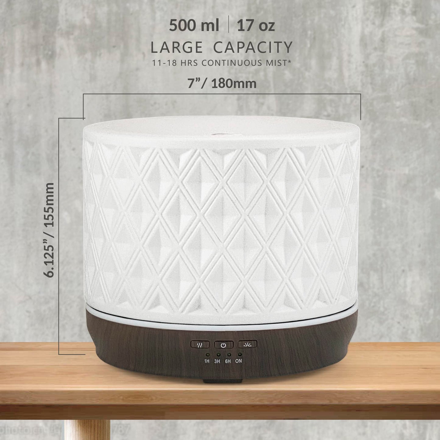 Earnest Living 500ml White Ceramic Diffuser – Aromatherapy, 4 Timers & Night Lights
