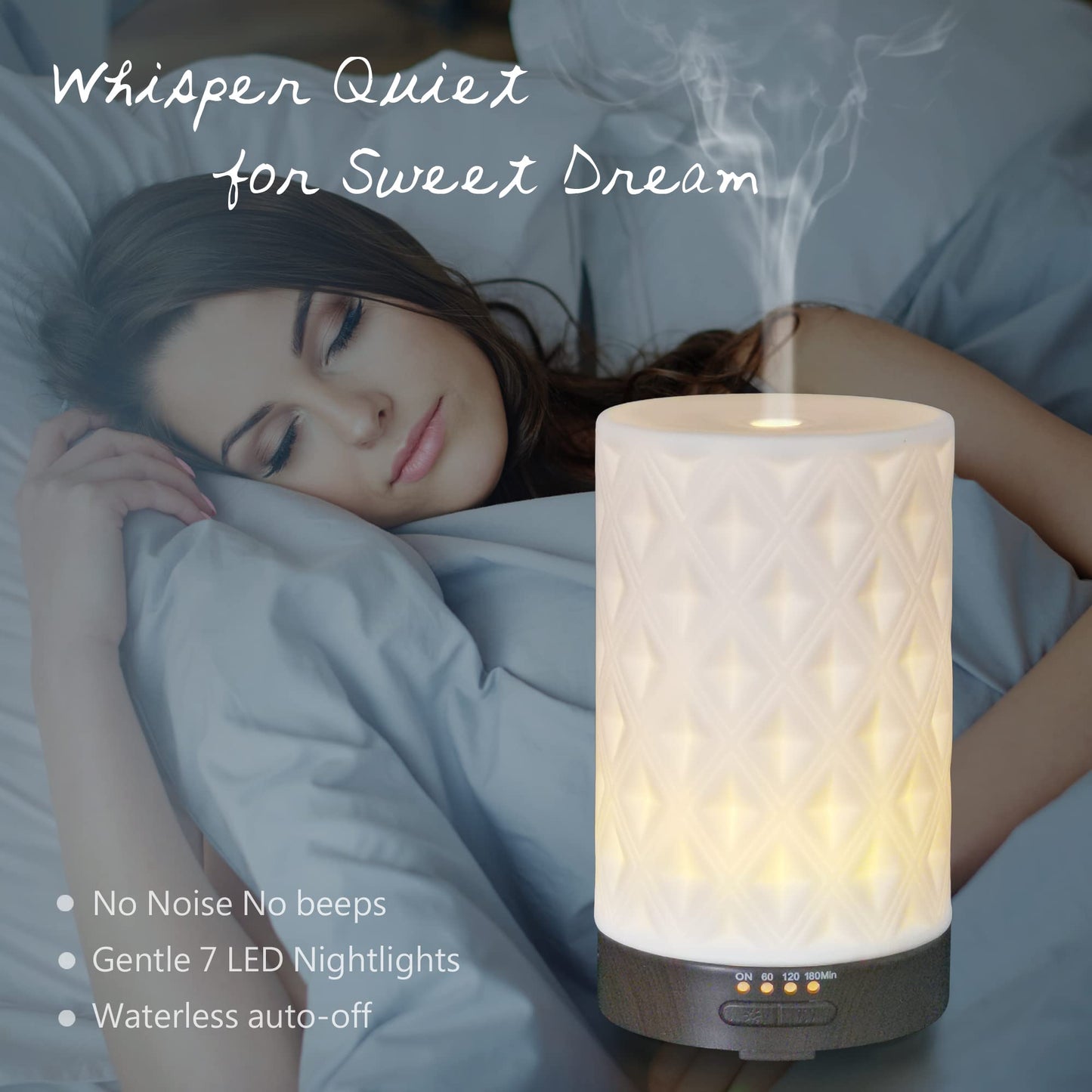 Earnest Living Ceramic Essential Oil Diffuser 100ml – 4 Timers, Auto Off, Night Lights