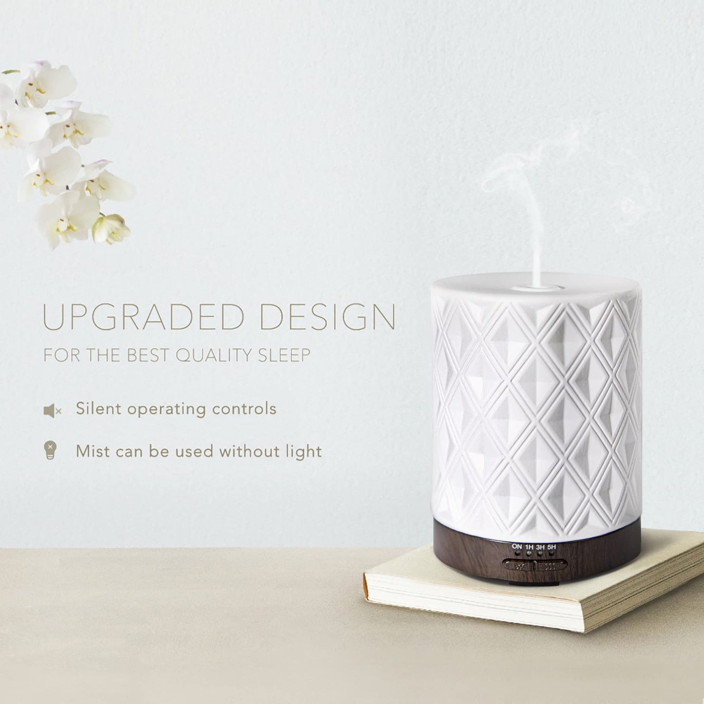 Earnest Living Essential Oil Diffuser for Large Room | White Ceramic 250ml with 4 Timers, 7 Night Lights & Auto Off