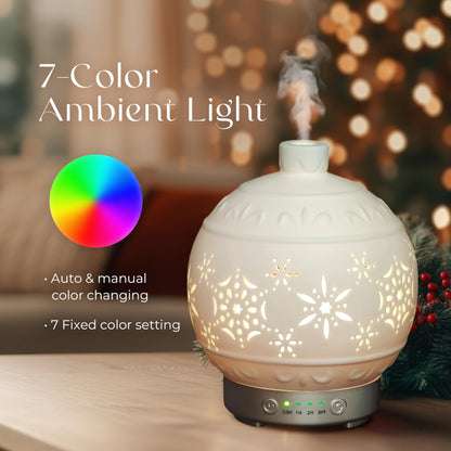 Earnest Living Christmas Ball Diffuser 100 ml | White Ceramic Aromatherapy with 7 Color Lights & Auto Off