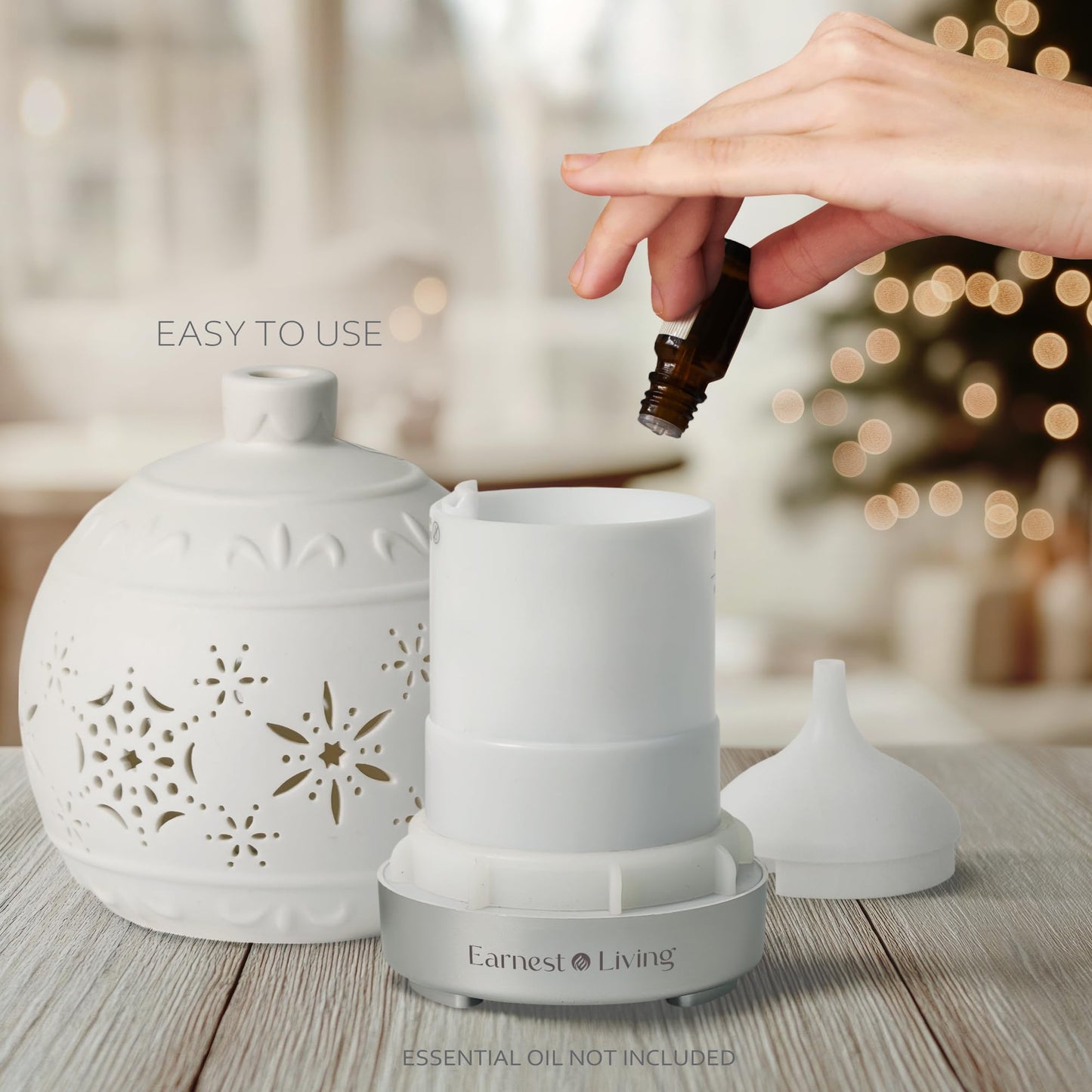 Earnest Living Christmas Ball Diffuser 100 ml | White Ceramic Aromatherapy with 7 Color Lights & Auto Off