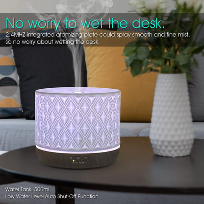 Earnest Living 500ml White Ceramic Diffuser – Aromatherapy, 4 Timers & Night Lights