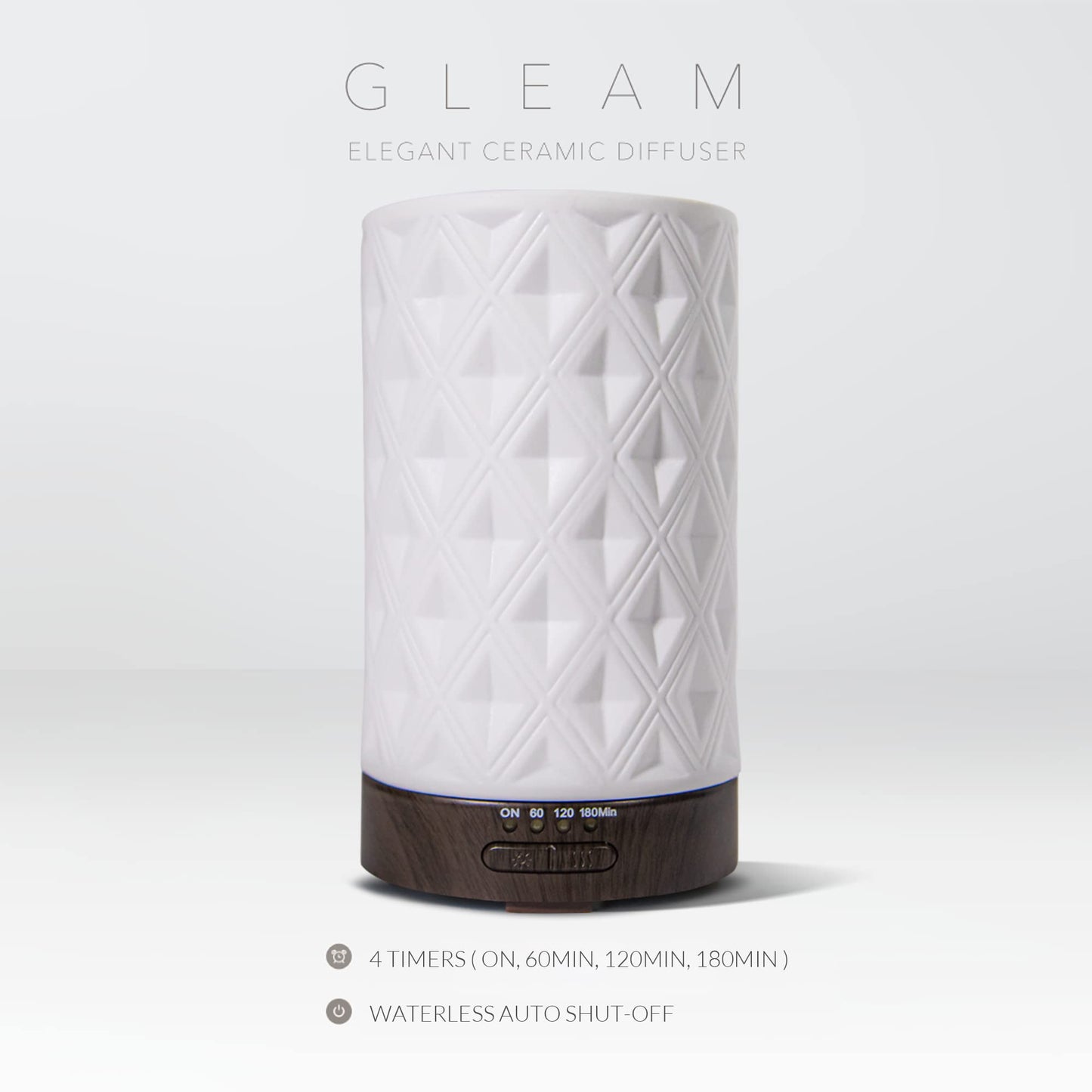 Earnest Living Ceramic Essential Oil Diffuser 100ml – 4 Timers, Auto Off, Night Lights