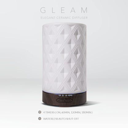 Earnest Living Ceramic Essential Oil Diffuser 100ml – 4 Timers, Auto Off, Night Lights