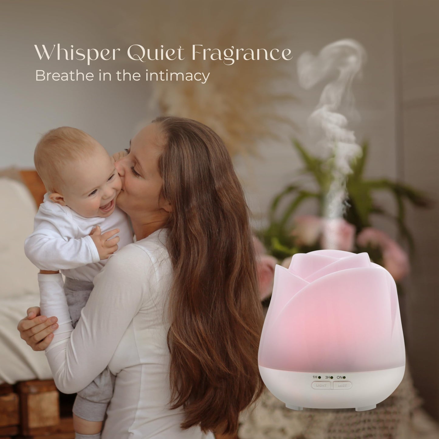 Earnest Living Rose Diffuser 150ml – Mini USB Ultrasonic Humidifier, Quiet Night Light