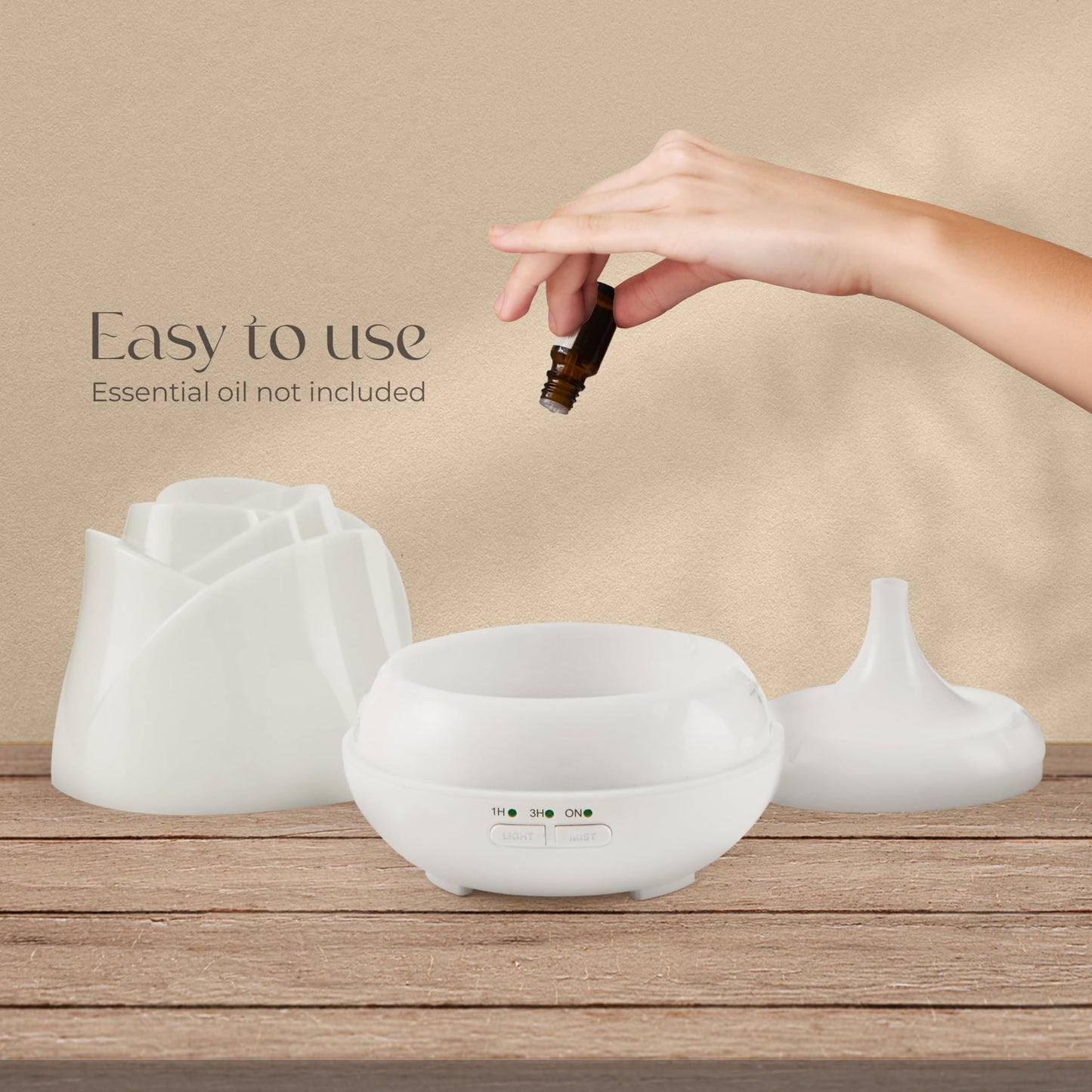 Earnest Living Rose Diffuser 150ml – Mini USB Ultrasonic Humidifier, Quiet Night Light