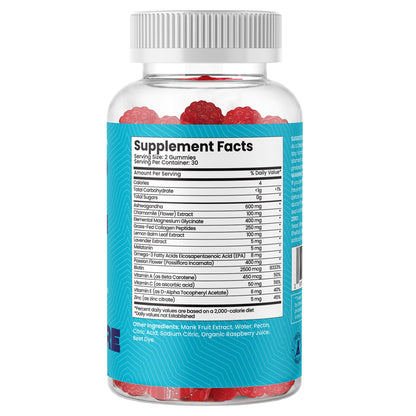 Earth Bare All-in-One Sleep Gummies for Stress & Skin | Magnesium Glycinate, Grass-Fed Collagen, Vitamins A C E & Zinc | 60 Gummies
