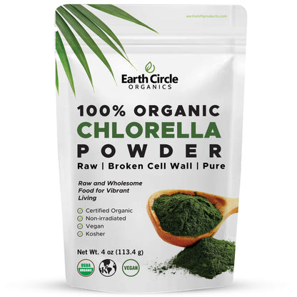Earth Circle Organics Chlorella Powder – Kosher, Vegan, Broken Cell Wall, 4oz