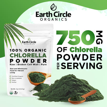Earth Circle Organics Chlorella Powder – Kosher, Vegan, Broken Cell Wall, 4oz
