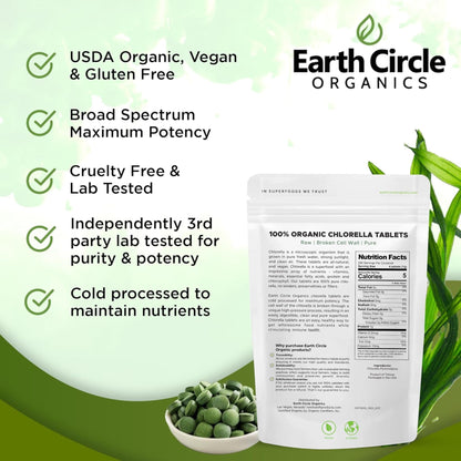 Earth Circle Organics Organic Chlorella Tablets 1000 Count | High Potency Chlorophyll Supplement | Broken Cell Wall for Absorption | Vegan, Kosher, Non-GMO | Pack of 3