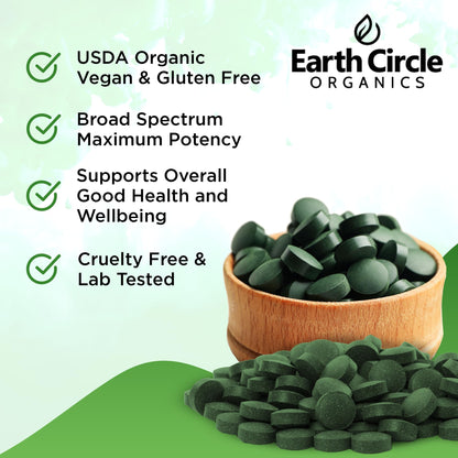 Earth Circle Organics Premium Organic Chlorella + Spirulina Tablets 1000 Count (50/50) – Vegan, Kosher, Cracked Cell Wall