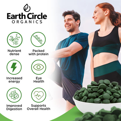 Earth Circle Organics Premium Organic Chlorella + Spirulina Tablets 1000 Count (50/50) – Vegan, Kosher, Cracked Cell Wall