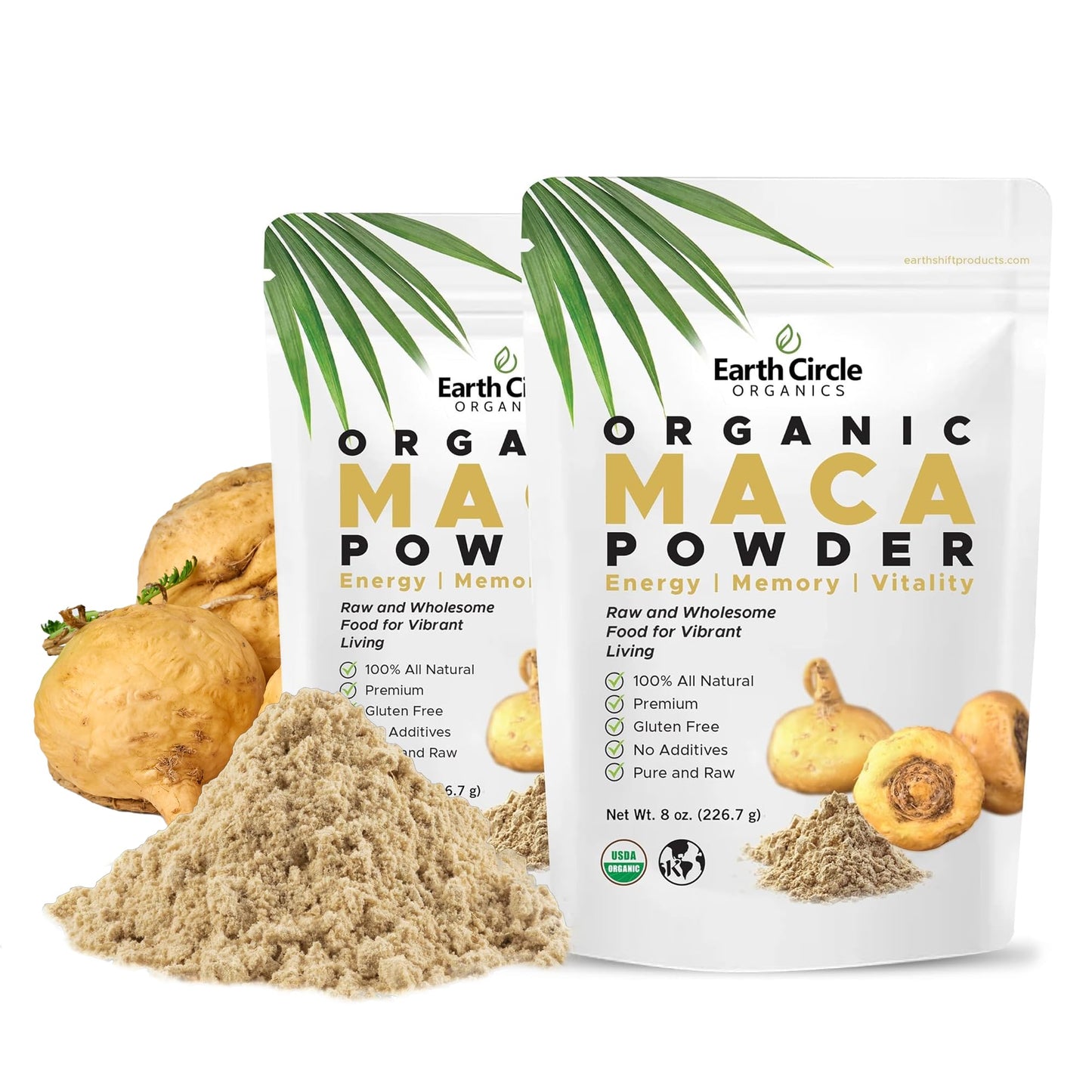 Earth Circle Organics Yellow Maca Root Powder – Natural Superfood, Vegan, 8 oz (2-pack)