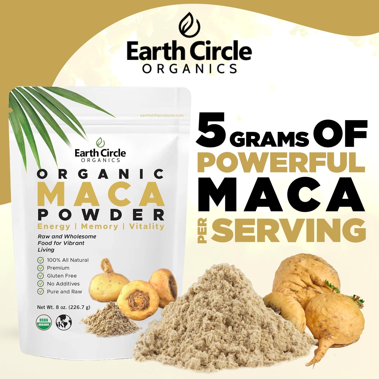 Earth Circle Organics Yellow Maca Root Powder – Natural Superfood, Vegan, 8 oz (2-pack)