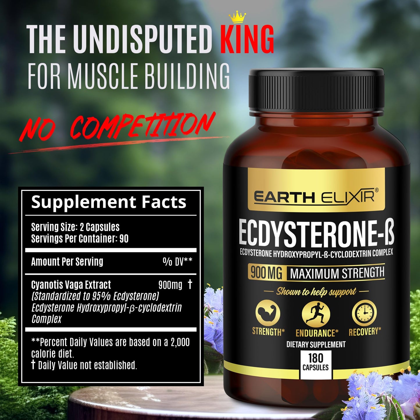 Earth Elixir Ecdysterone 900mg (180 Caps) – Made in USA | 95% Beta Ecdysterone
