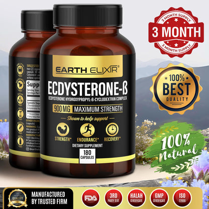 Earth Elixir Ecdysterone 900mg (180 Caps) – Made in USA | 95% Beta Ecdysterone