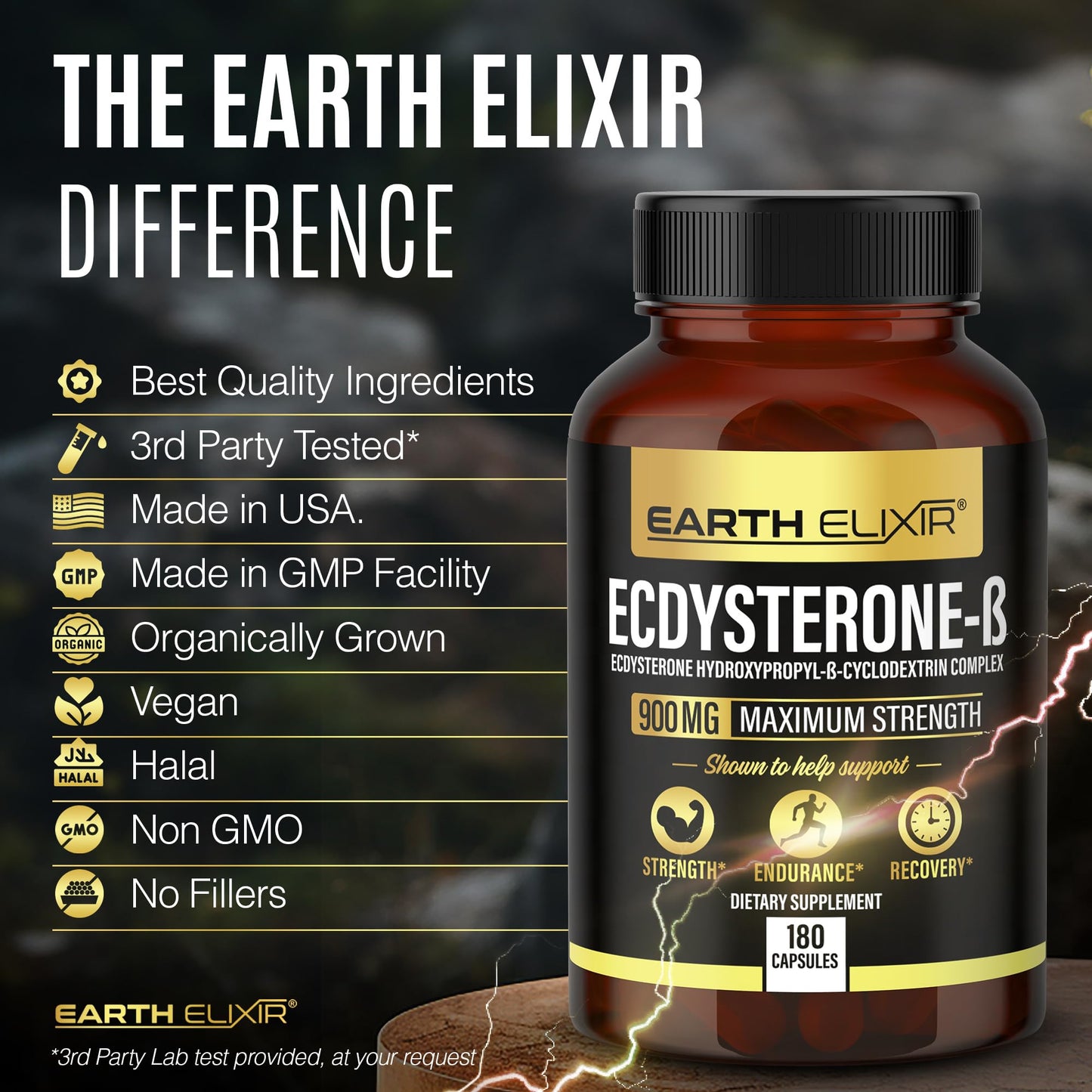 Earth Elixir Ecdysterone 900mg (180 Caps) – Made in USA | 95% Beta Ecdysterone