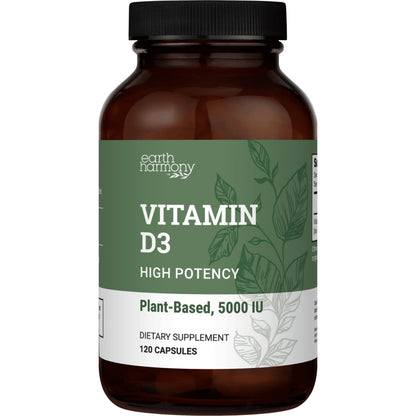Earth Harmony Naturals Vegan Vitamin D3 5000 IU – Immune & Bone Health, 120 Capsules (4-Month Supply)