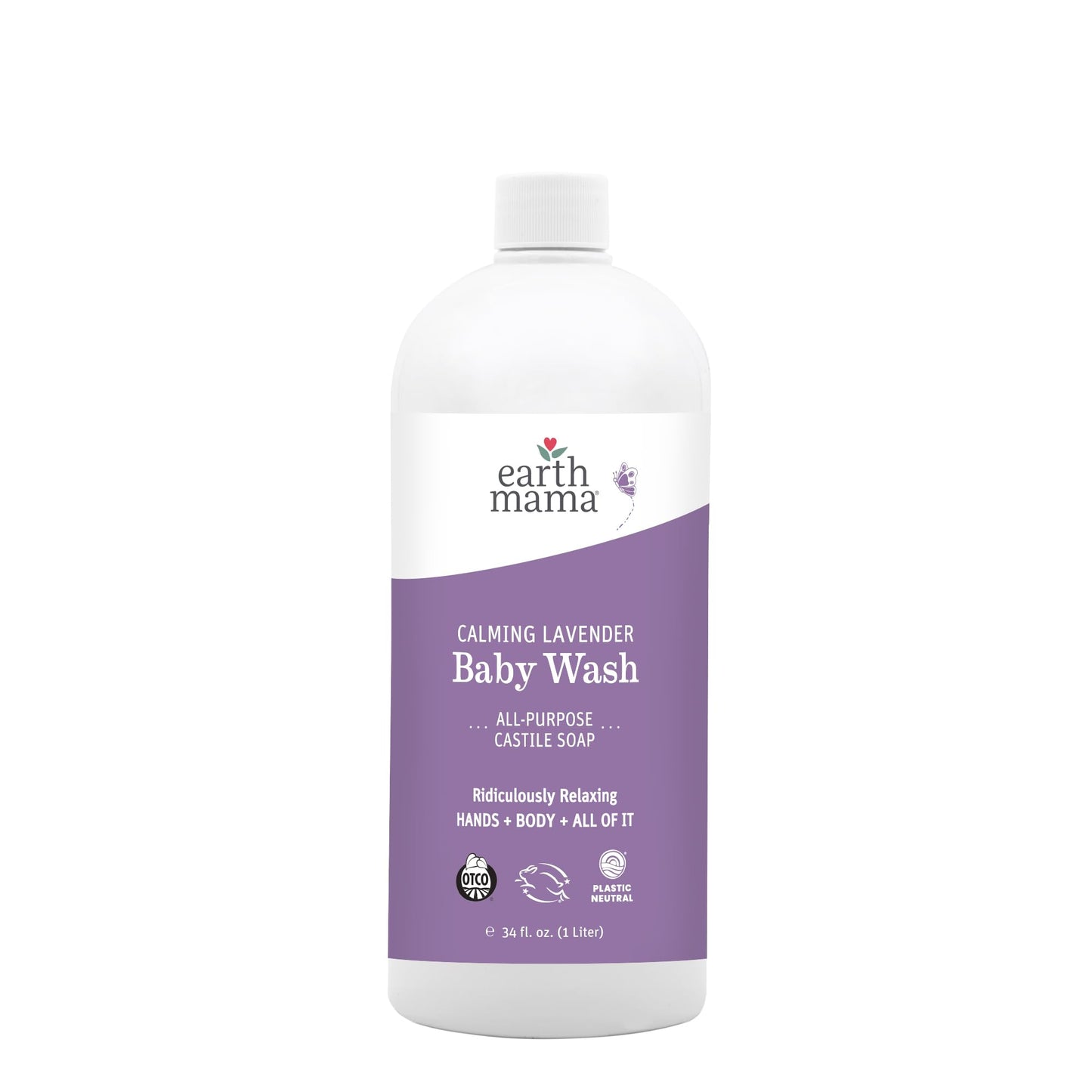 Earth Mama Calming Lavender Baby Wash – Organic Castile Soap, 34 oz