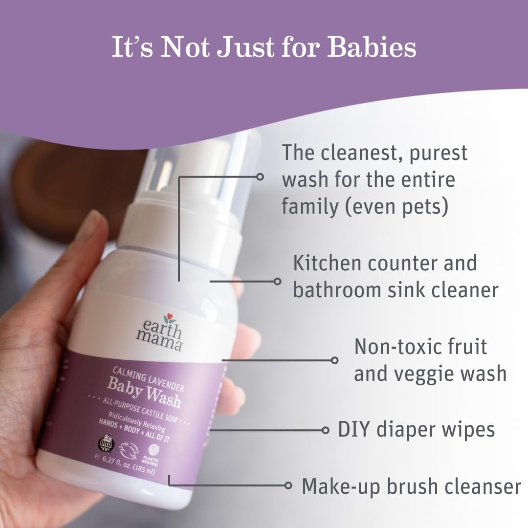 Earth Mama Calming Lavender Baby Wash – Organic Castile Soap, 34 oz