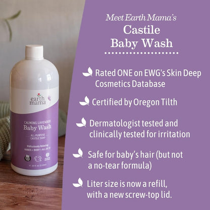 Earth Mama Calming Lavender Baby Wash – Organic Castile Soap, 34 oz