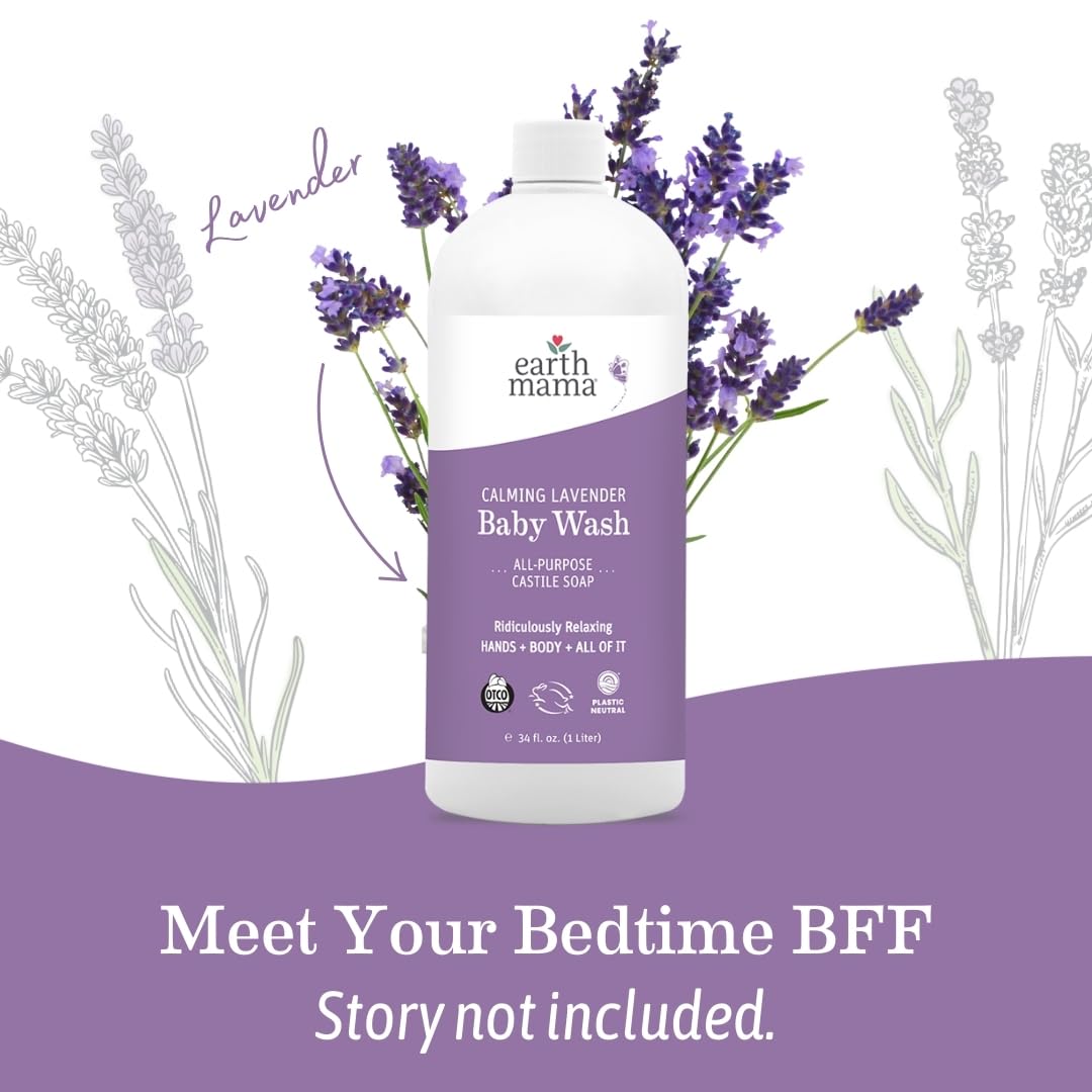 Earth Mama Calming Lavender Baby Wash – Organic Castile Soap, 34 oz