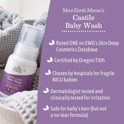 Earth Mama Calming Lavender Baby Wash – Organic Castile Soap for Sensitive Skin