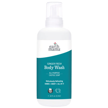 Earth Mama Ginger Fresh Hand & Body Wash | Castile Soap with Coconut Oil, Shea Butter, Calendula & Aloe (34 oz)