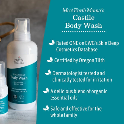 Earth Mama Ginger Fresh Hand & Body Wash | Castile Soap with Coconut Oil, Shea Butter, Calendula & Aloe (34 oz)