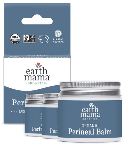 Earth Mama Organic Perineal Balm | Cooling Herbal Salve for Pregnancy & Postpartum, No Benzocaine or Butane, 2 oz (3-Pack)